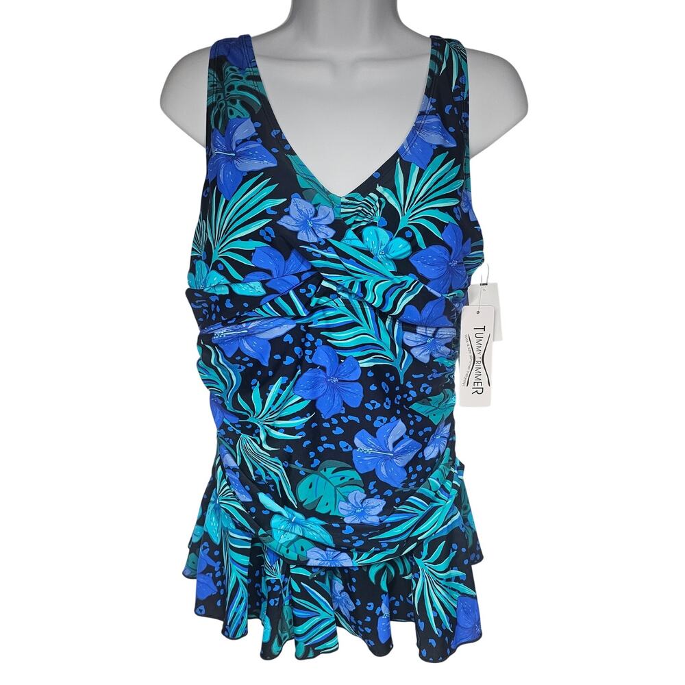 CEEB Twist Top Skater Skirt One Piece Tropical Print Tummy Trimmer Plus Size 18